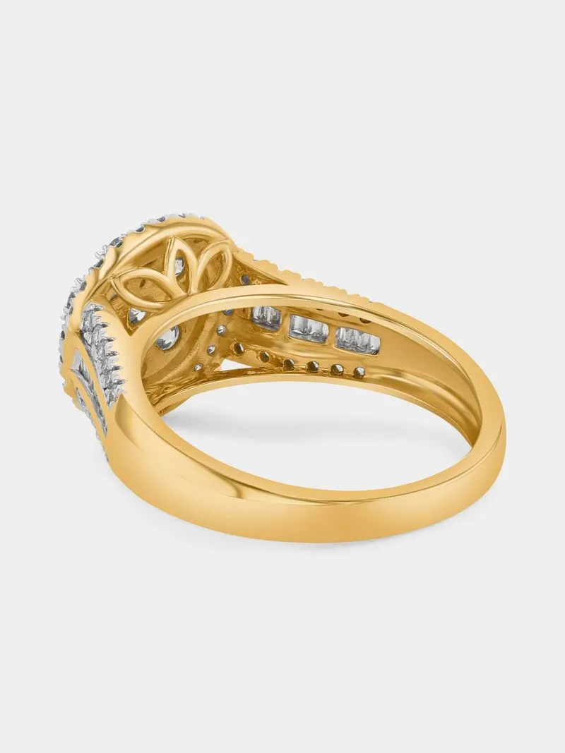 Yellow Gold 1.00ct Diamond Round Halo Multi-Stone Ring