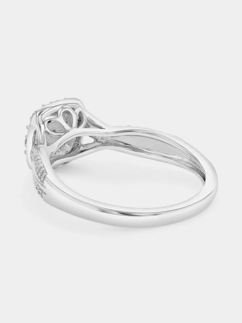 Sterling Silver Lab Grown Diamond Cushion Halo Twist Ring
