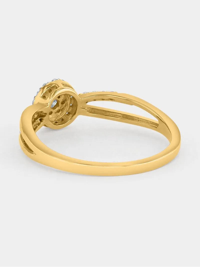 Yellow Gold 0.19ct Diamond Round Halo Bow Ring