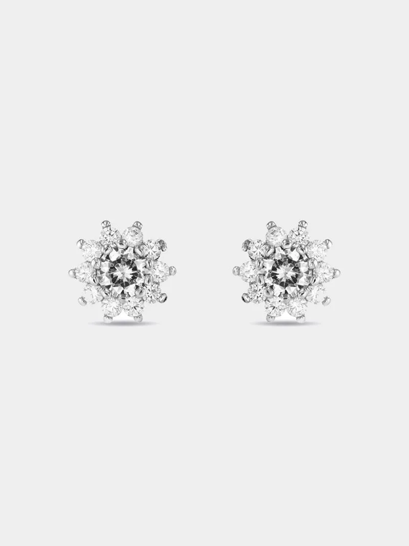 Sterling Silver & Cubic Zirconia Floral Halo Stud Earrings