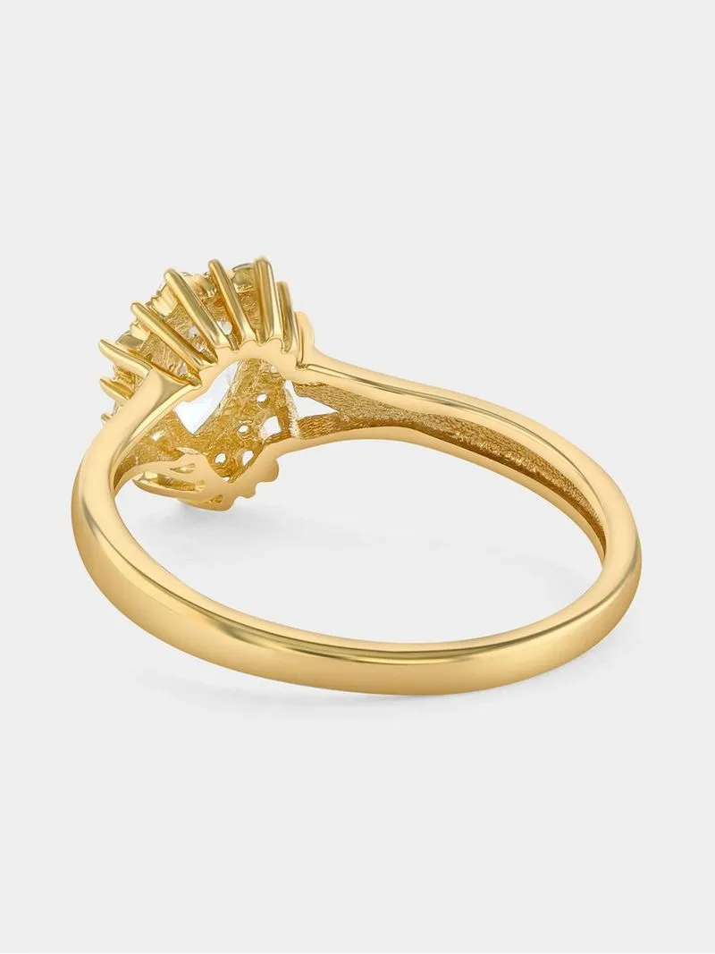 Yellow Gold Diamond & Created White Sapphire Pear Halo Ring