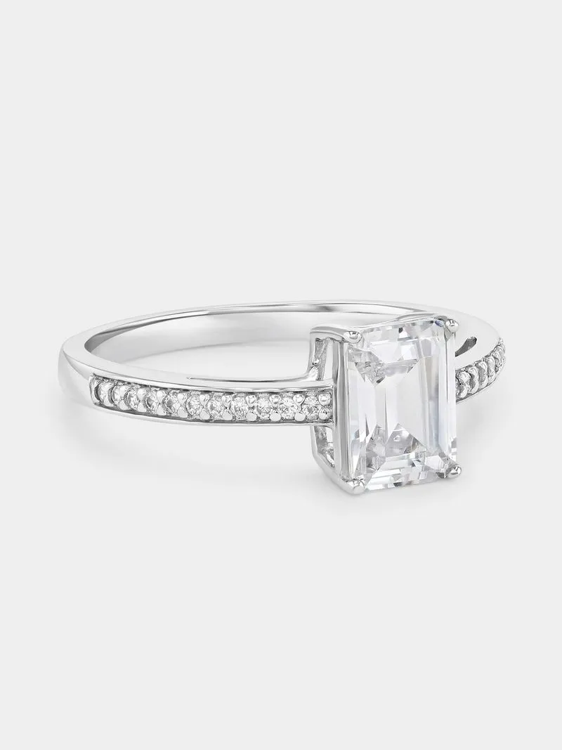 Cheté Sterling Silver Cubic Zirconia Emerald-Cut Solitaire Pavé Ring