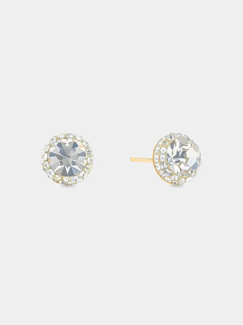 Sterling Silver & Yellow Gold,Crystal Halo Stud Earrings