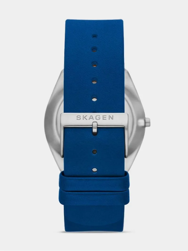 Skagen Men's Grenen Solar Disc Stainless Steel & Blue Leather Watch