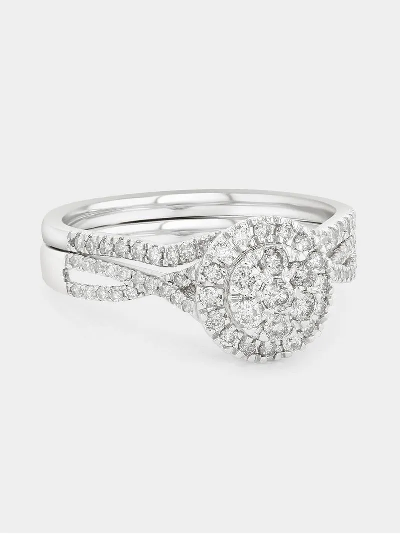 White Gold 0.50ct Diamond Round Halo Infinity Twinset Ring