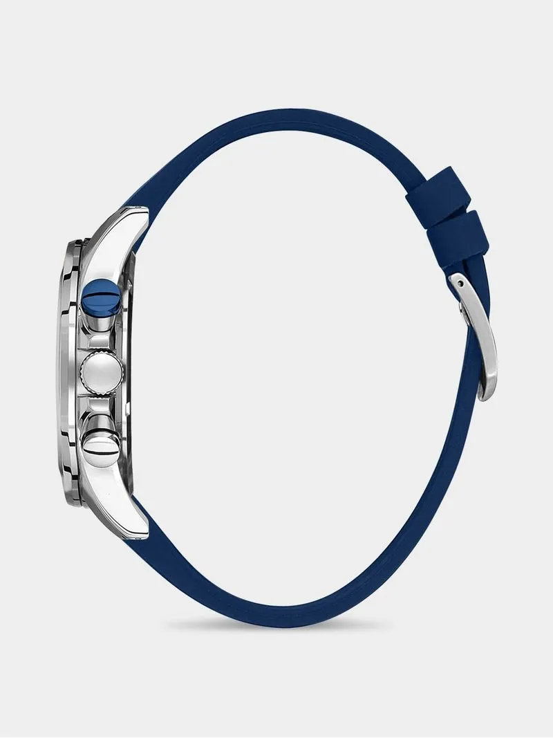 Daniel Klein Silver Plated Blue Dial Blue Silicone Chronographic Watch