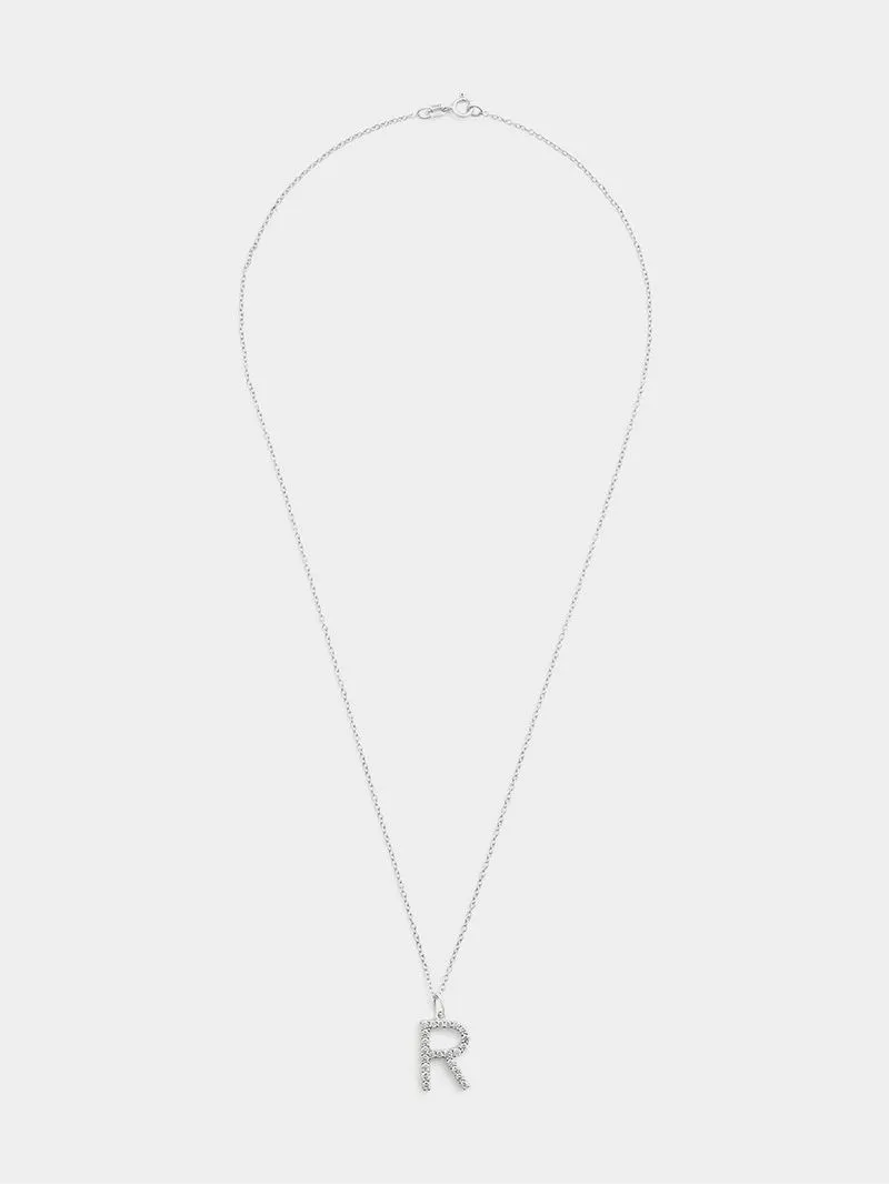 Cheté Sterling Silver Cubic Zirconia “R” Initial Pendant