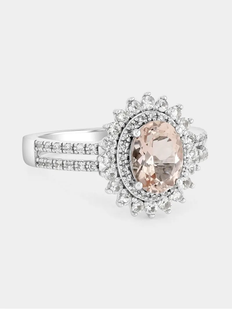 White Gold Diamond & Pink Morganite Oval Halo Ring