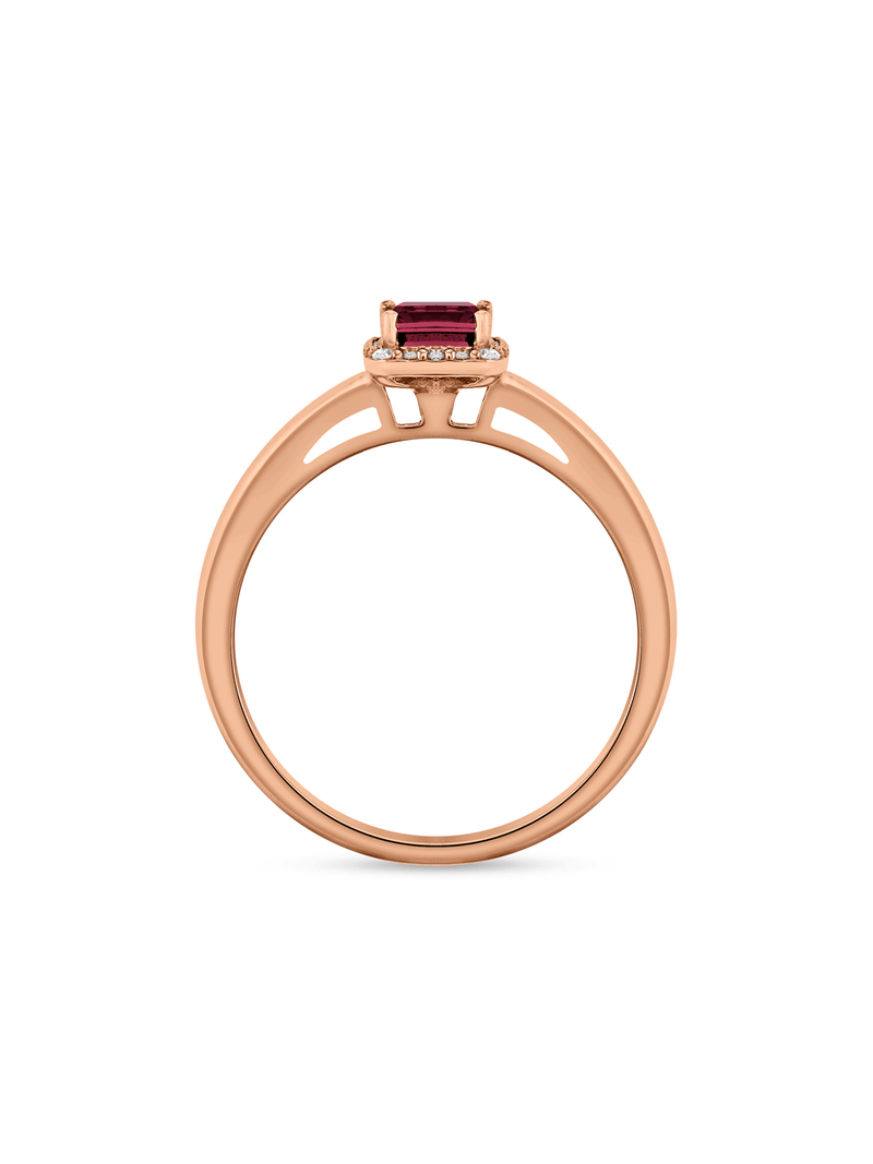 Rose Gold Rhodolite & Diamond Octagon Halo Twinset Ring