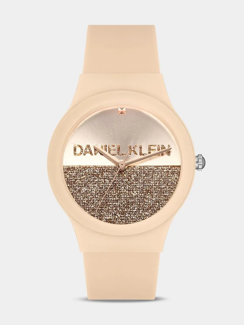 Daniel Klein Nude Plastic Rose Glitter Dial Silicone Watch