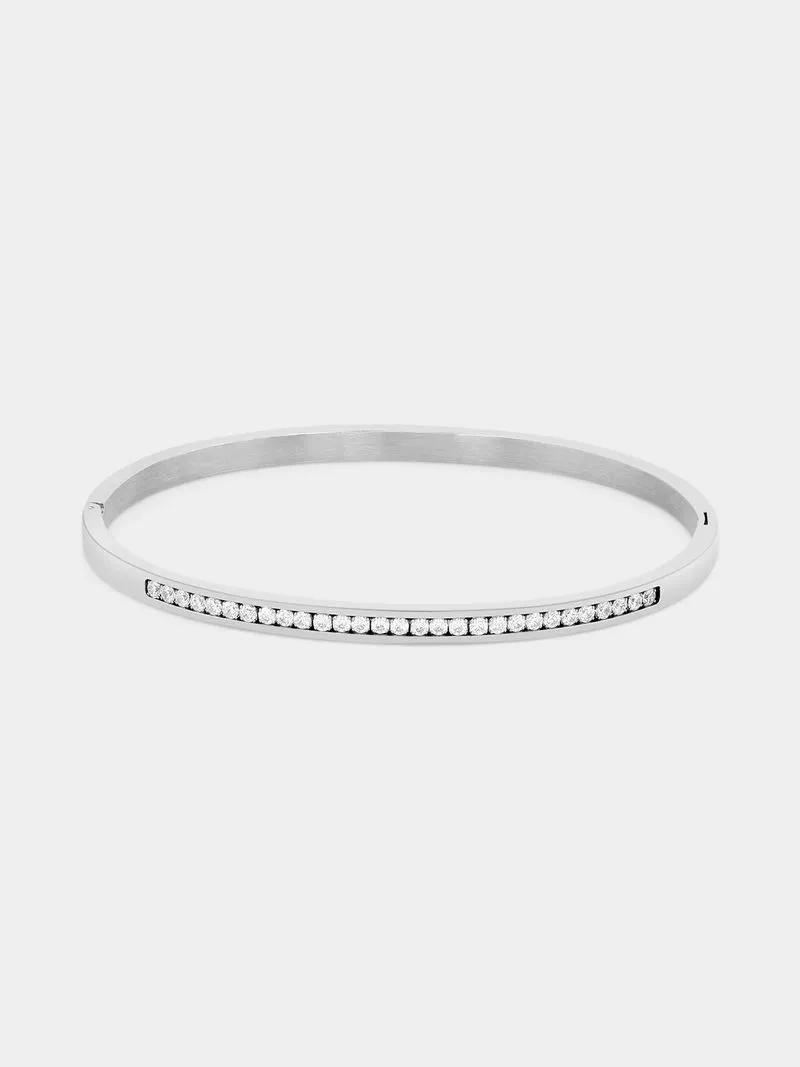 Tempo Jewellery Stainless Steel Cubic Zirconia Channel Bangle