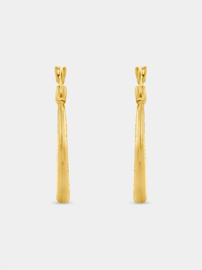 Yellow Gold, Thread Twisted Design Creole Earrings