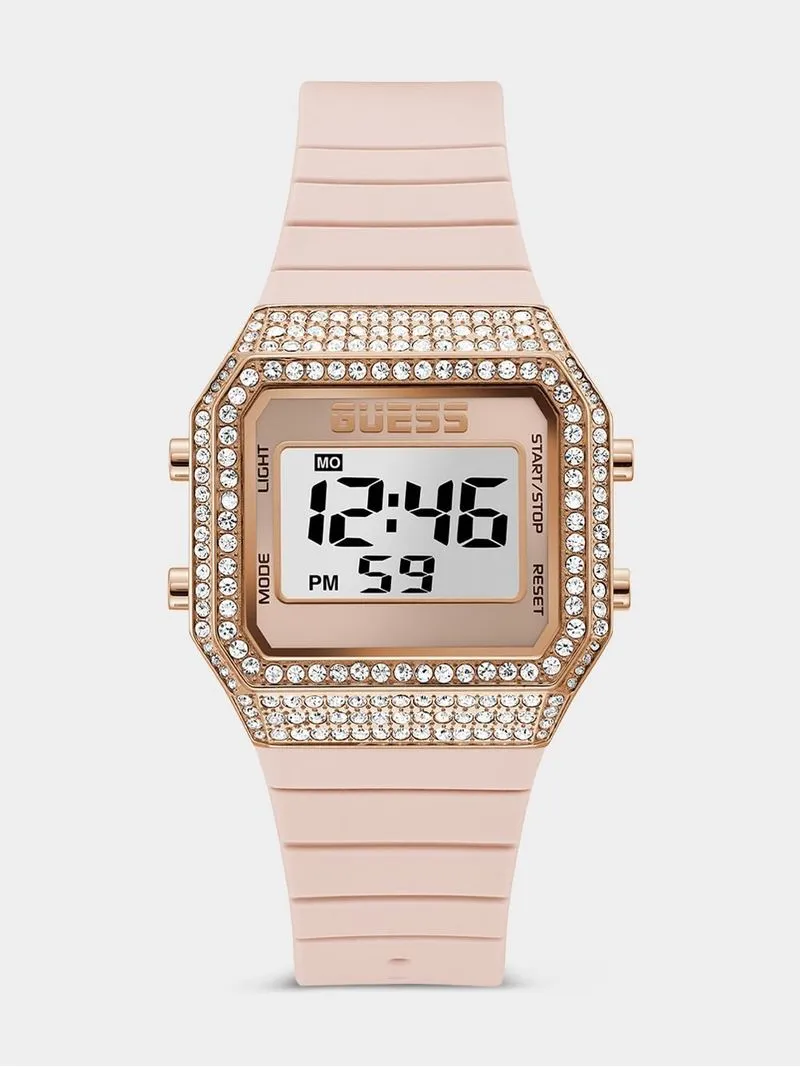 Guess Women's Zoom Rose Plated Nude Silicone Digital Watch