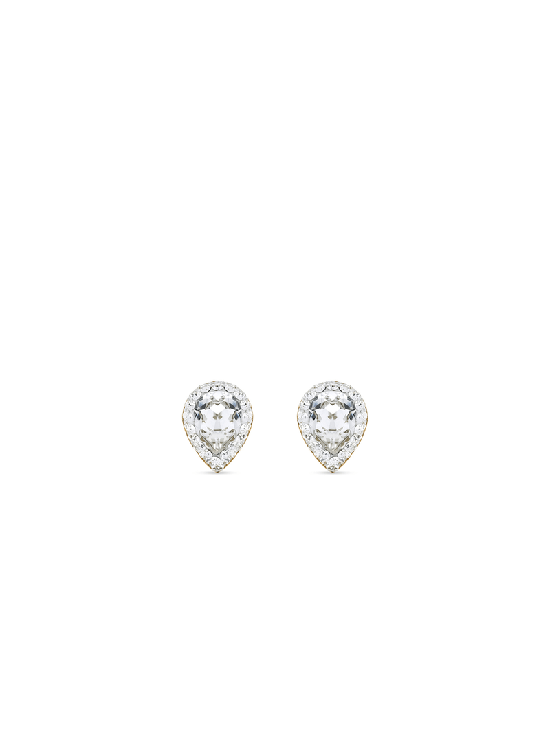 Sterling Silver & Yellow Gold, Crystal Pear Halo Stud Earrings