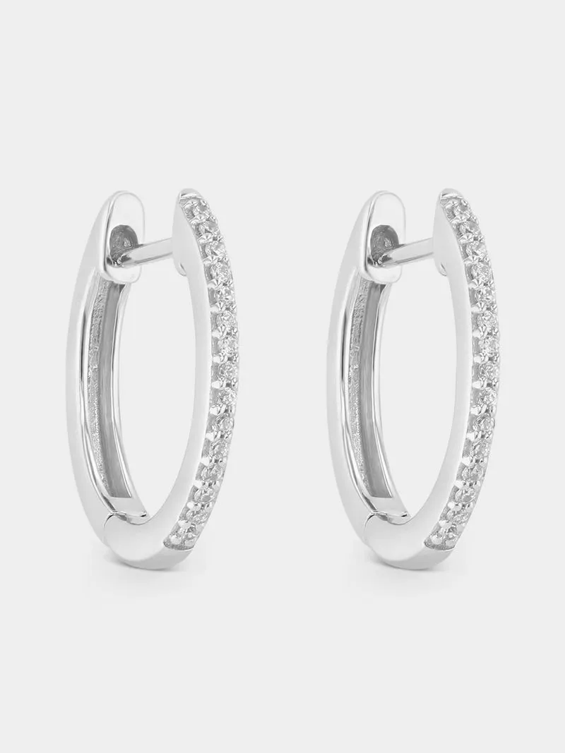 White Gold Diamond Pavé Hinge Hoop Earrings