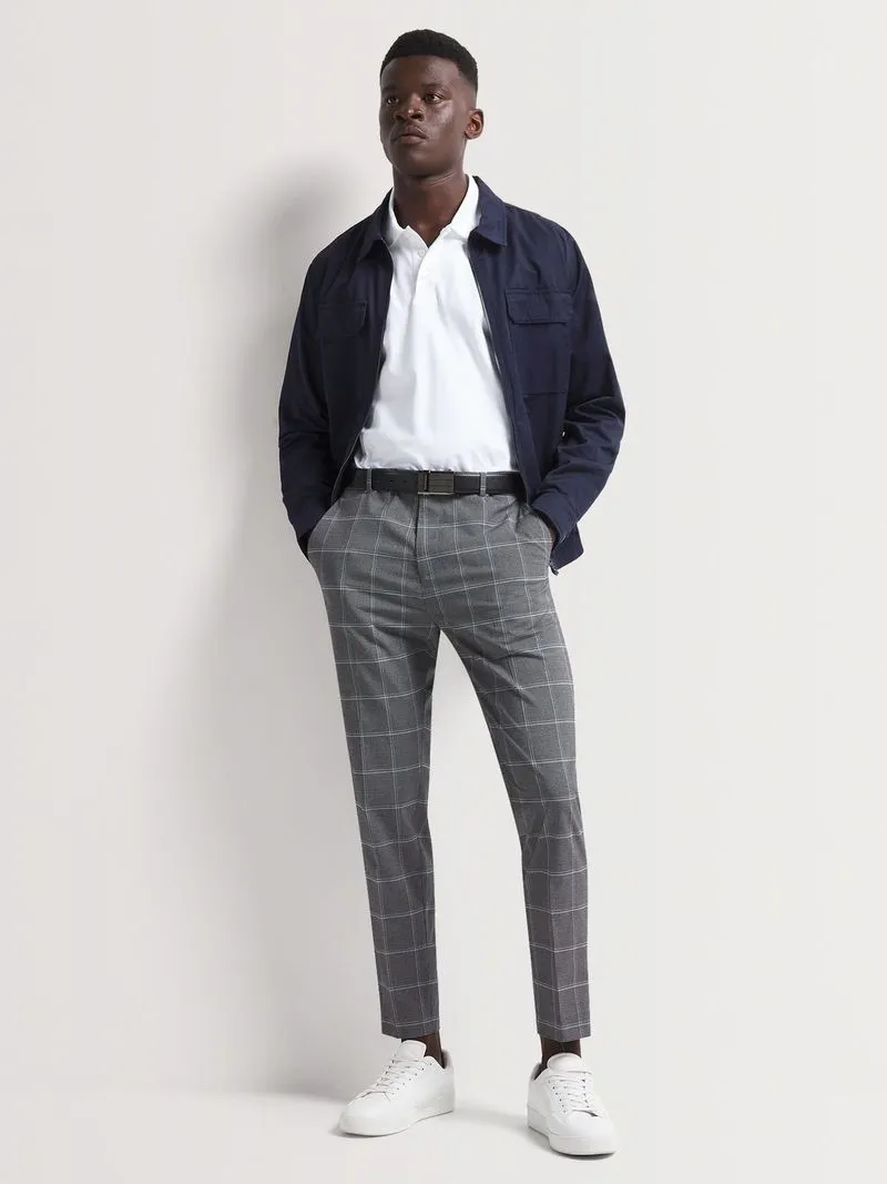 Men's Markham Smart Slim Tapered Check Blue/Black Trousers