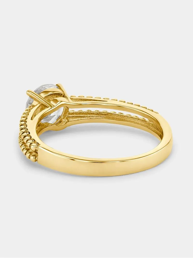 Yellow Gold Cubic Zirconia Round Solitaire Split Ring