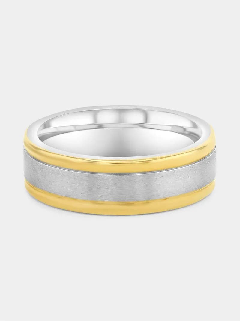 Stainless Steel Gold Plated Cubic Zirconia Striped Edge Ring