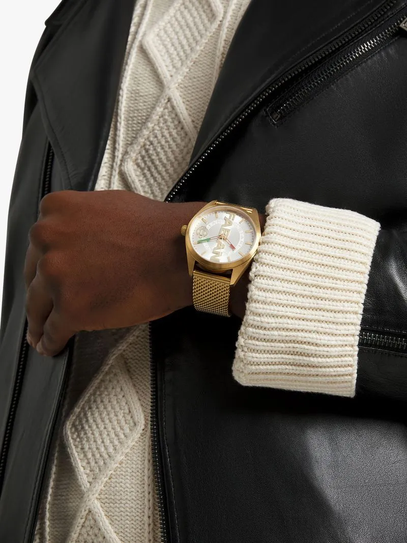 Fabiani Men's Debossed Fabiani Mesh Strap Gold/White Watch
