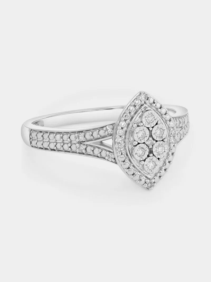 Sterling Silver Lab Grown Diamond Marquise Halo Split-Shank Ring