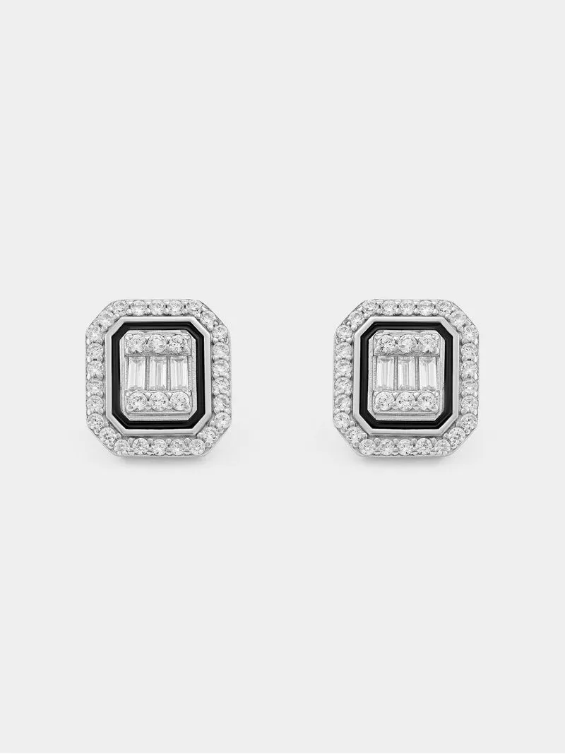 Sterling Silver Cubic Zirconia Cushion Cluster Halo Stud Earrings
