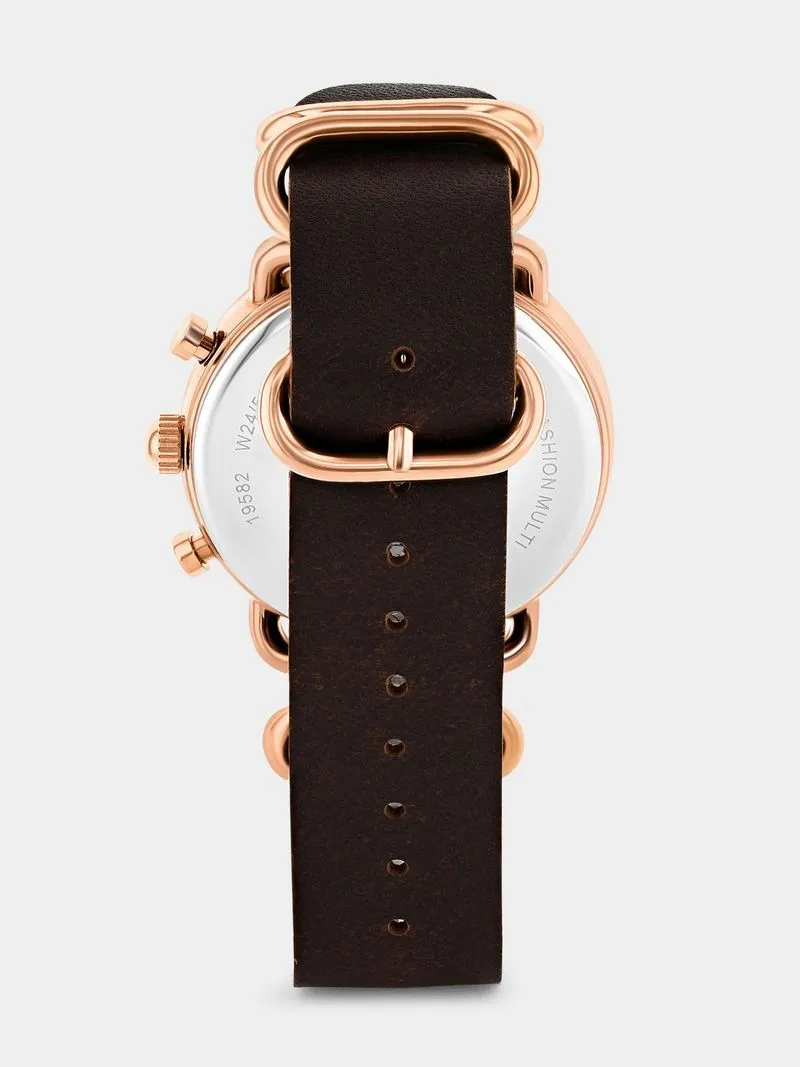 Tempo Premium Rose Plated Beige Dial Brown Leather Watch