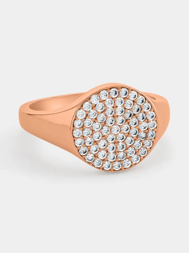 Rose Gold Plated Cubic Zirconia Women’s Pavé Round Signet Ring