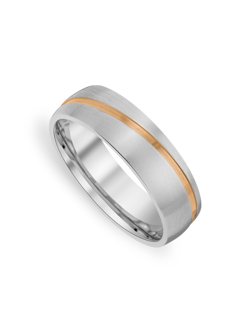 Two Tone Rose Plated Asymmetrical Striped Men's Ring