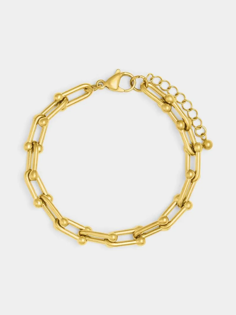 18ct Gold Plated Waterproof Stainless Steel 7mm Horse Shoe Link Bracelet