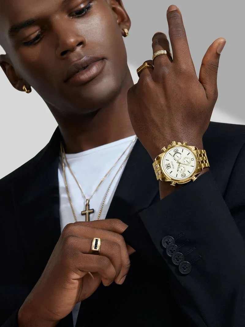 Tempo Timepiece Collection Gold Plated Silver Multi Dial Rectangle Bracelet Watch