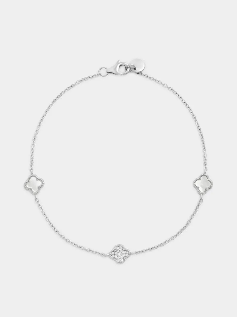 Sterling Silver Mother Of Pearl & Cubic Zirconia Clover Bracelet