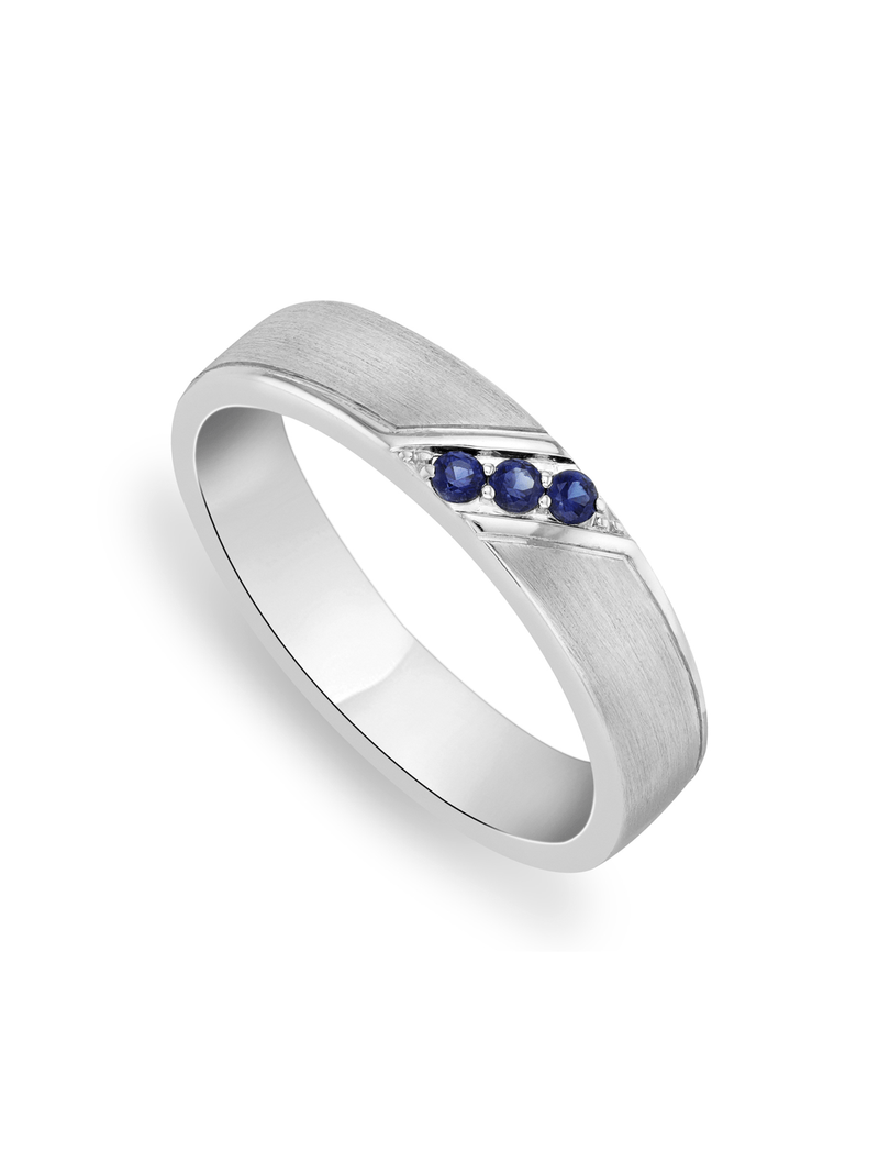 Sterling Silver Created Blue Sapphire Men’s Wedding Band