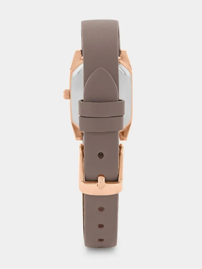 Tempo Women’s Rose Plated Taupe Dial Taupe Leather Watch