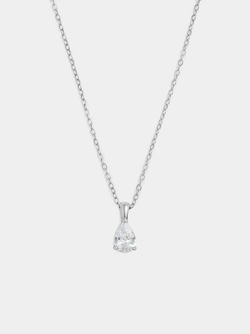 Sterling Silver Cubic Zirconia Pear Solitaire Pendant