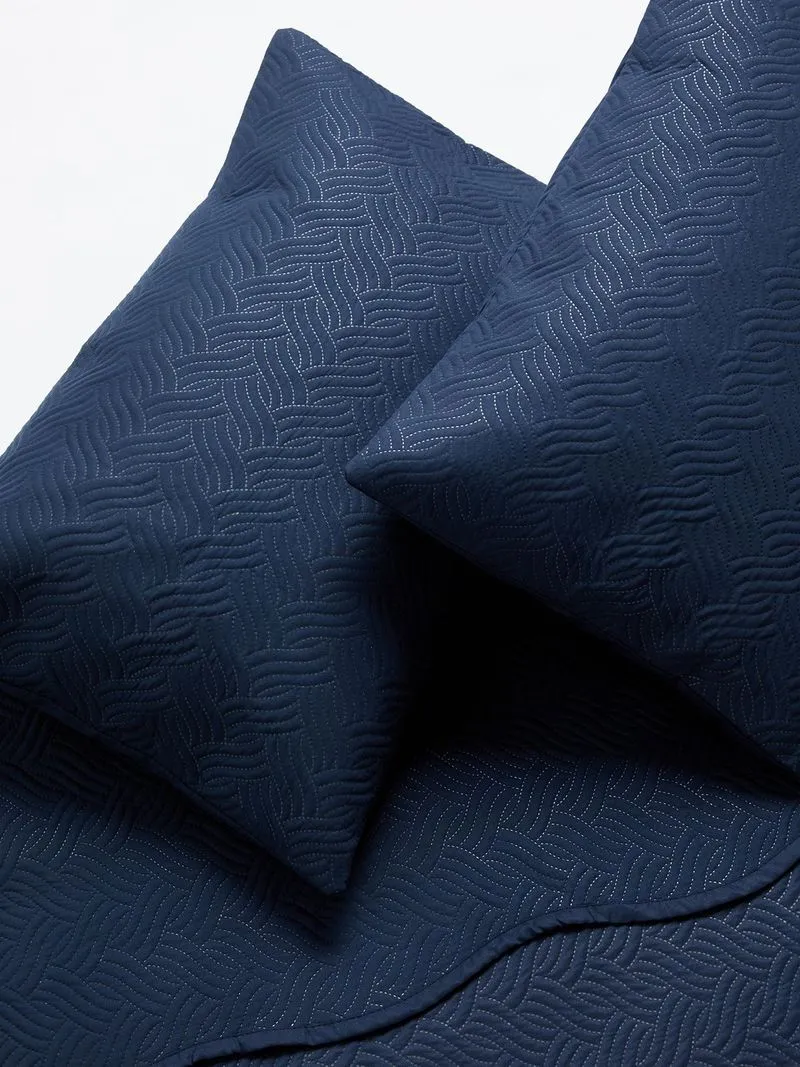 Jet Home Dark Blue Ultrasonic Quilt 3 Piece Comforter Set