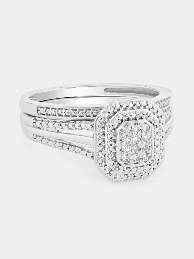 Sterling Silver Lab Grown Diamond Emerald Double Halo Twinset Ring