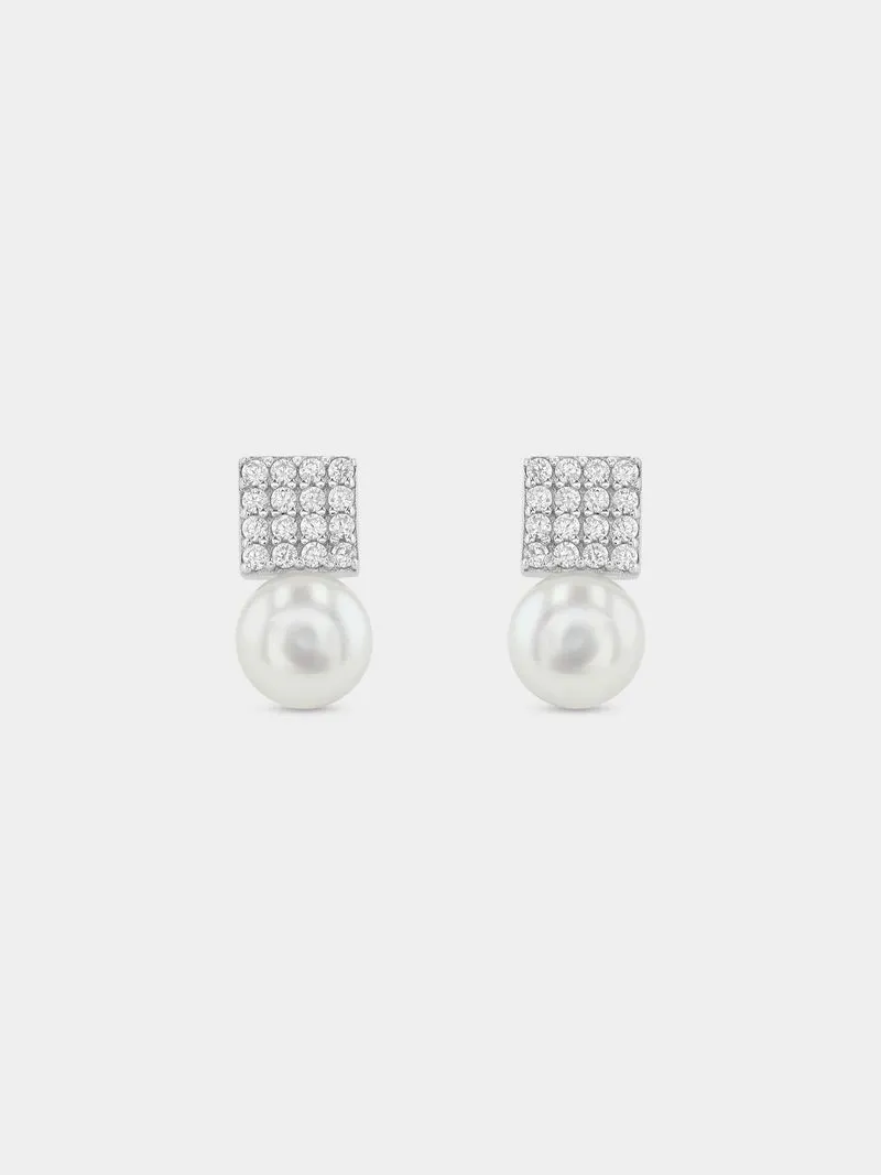 Sterling Silver Female Pearl Cluster Stud Earrings