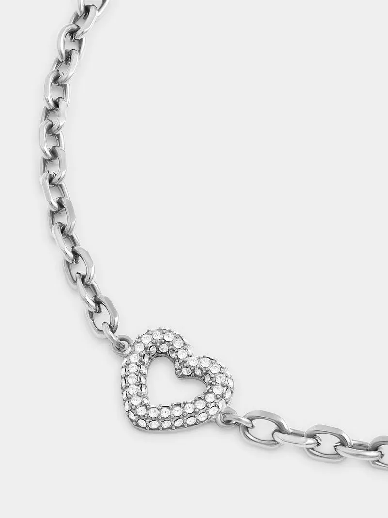 Tempo Jewellery Stainless Steel Cubic Zirconia Open Heart Anchor Bracelet