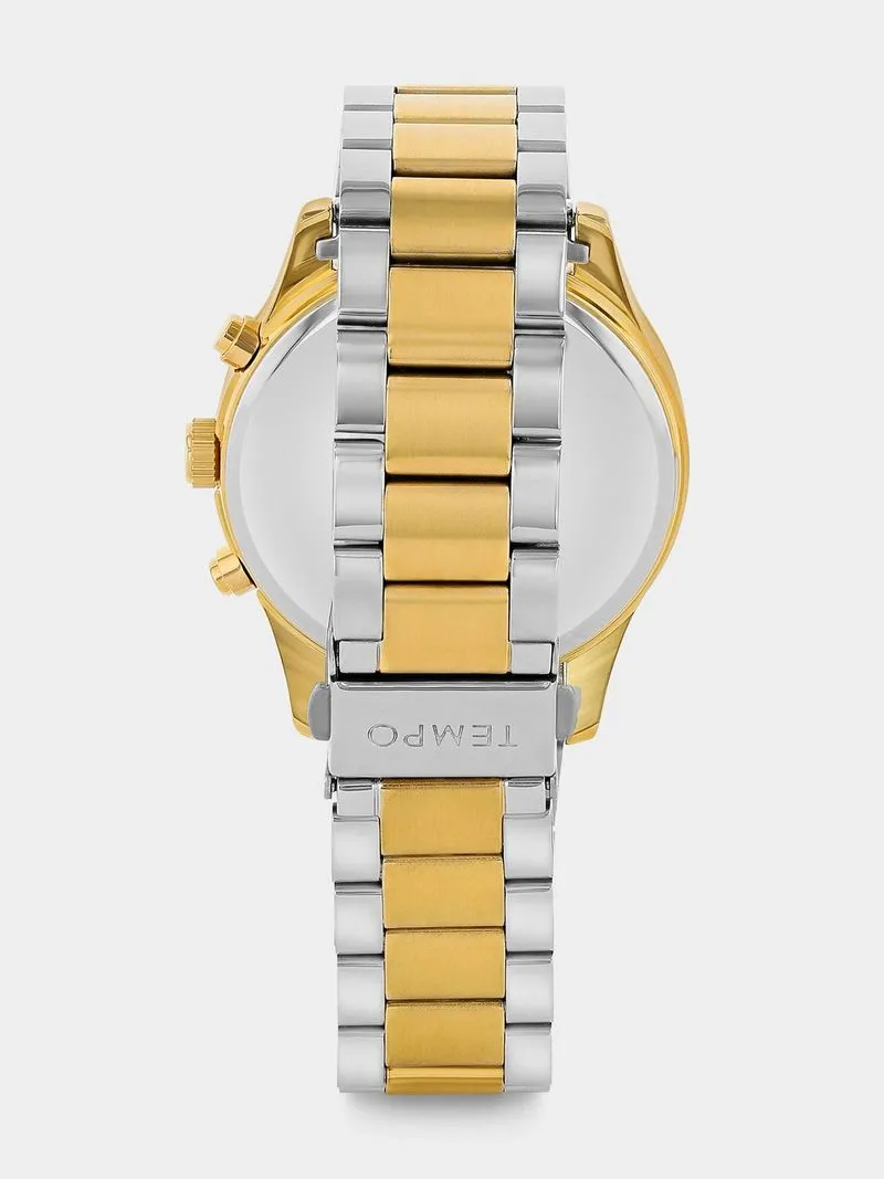 Tempo Gold Plated Blue Dial Two-Tone Bracelet Watch