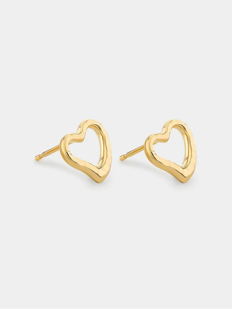 Yellow Gold and Sterling Silver, bonded heart Stud Earrings.