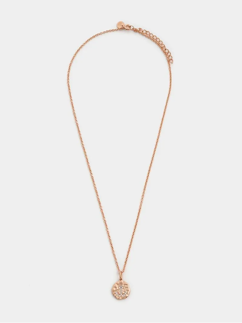 Rose Gold Plated Cubic Zirconia Women’s Anchor Pendant
