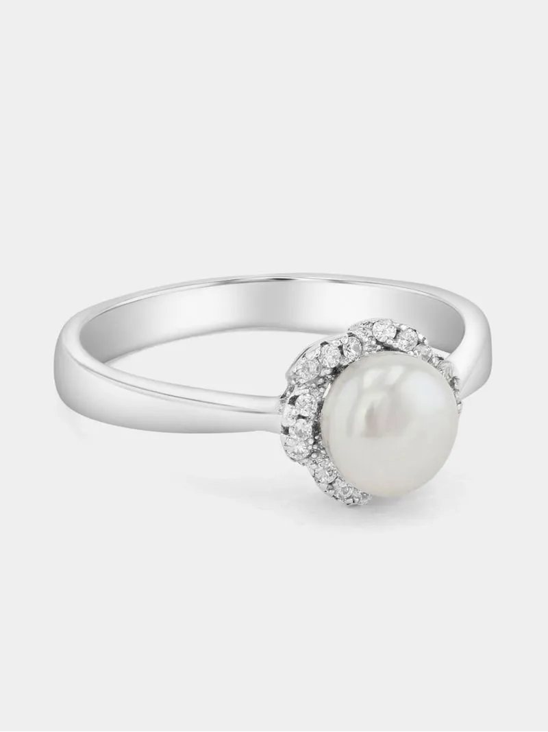 Sterling Silver Freshwater Pearl Flower Promise Ring