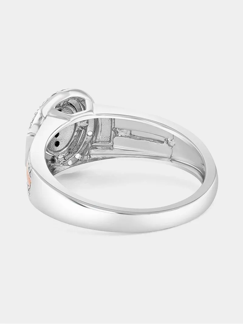 Rose Gold & Sterling Silver Black Diamond Oval Halo Ring