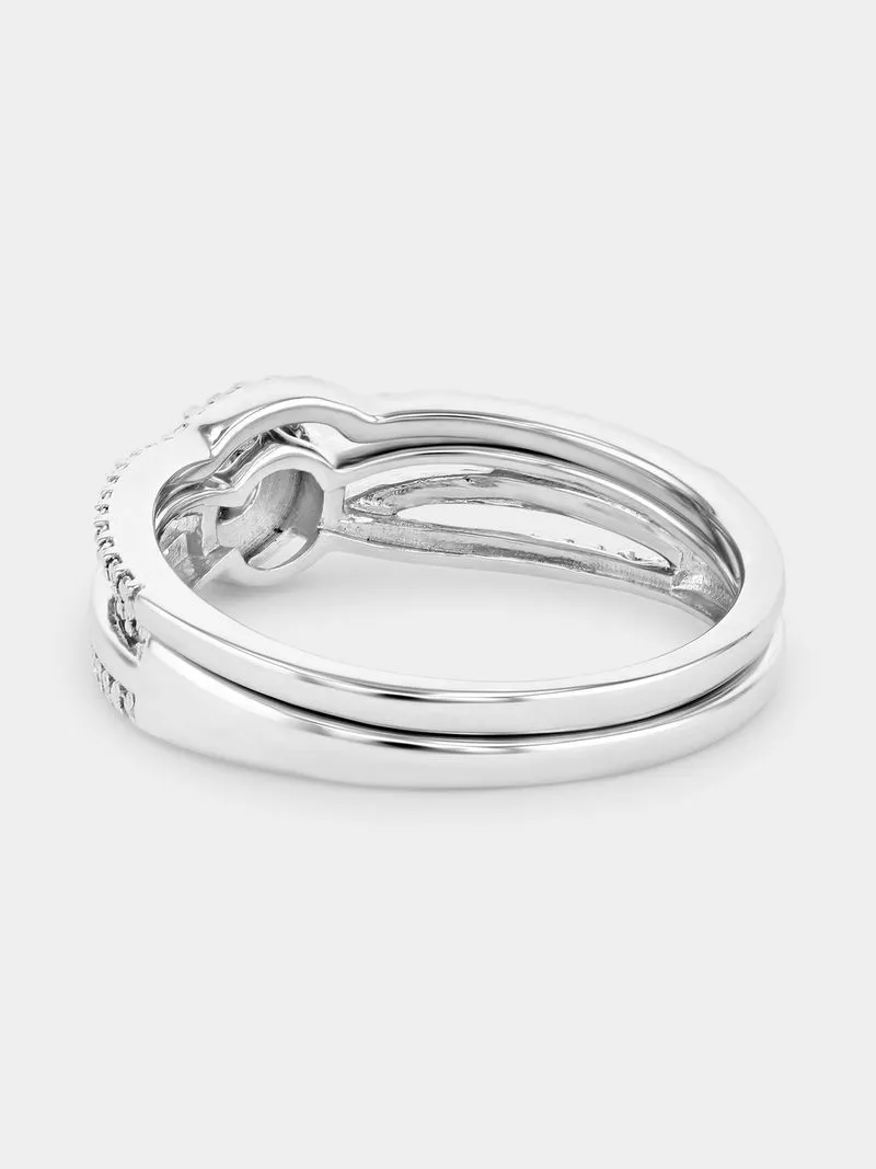 Sterling Silver Lab Grown Diamond Solitaire Round Halo Twinset Ring