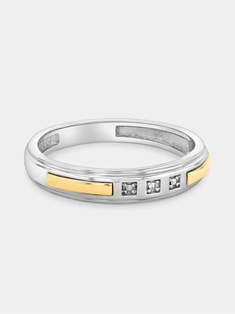 Yellow Gold & Sterling Silver Diamond Horizontal Stroke Ring