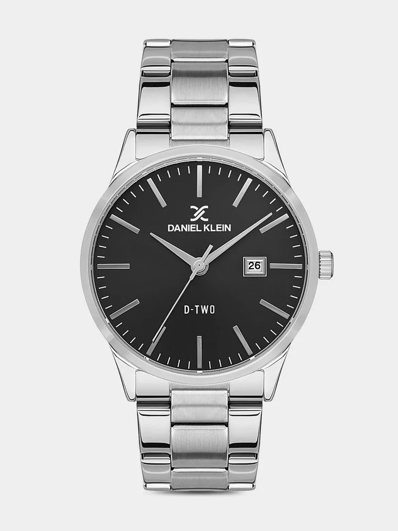 Daniel Klein Silver Plated Black Dial Stainless Steel Bracelet Watch