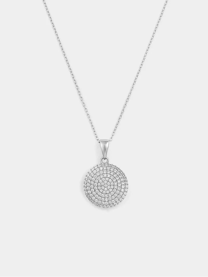 Sterling Silver Cubic Zirconia Pavé Disc Pendant