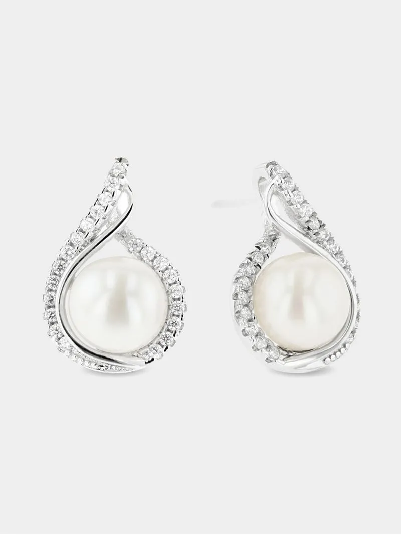 Sterling Silver & Freshwater Pearl Droplet Stud Earrings