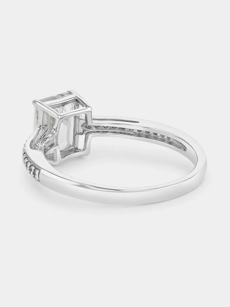 Cheté Sterling Silver Cubic Zirconia Emerald-Cut Solitaire Pavé Ring