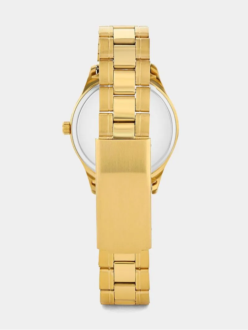 Tempo Women’s Black Dial Gold Plated Bracelet Watch